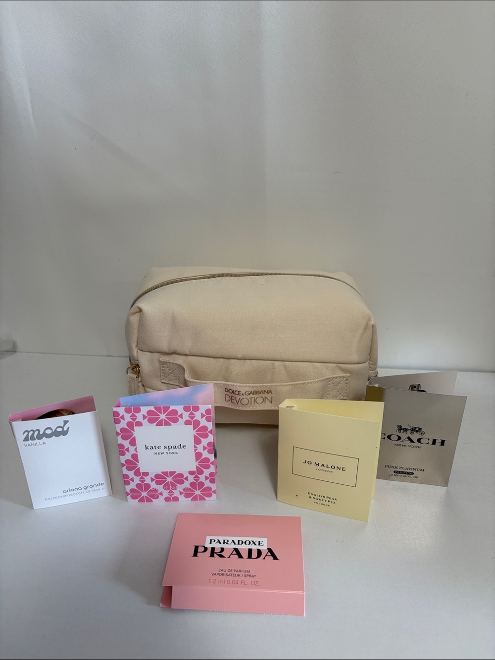 Dolce & Gabbana Devotion Beige Canvas Pouch with samples